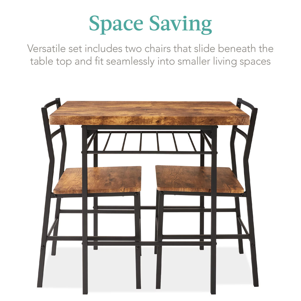 3-Piece Dining Set with Steel Frame and Storage Rack M9350