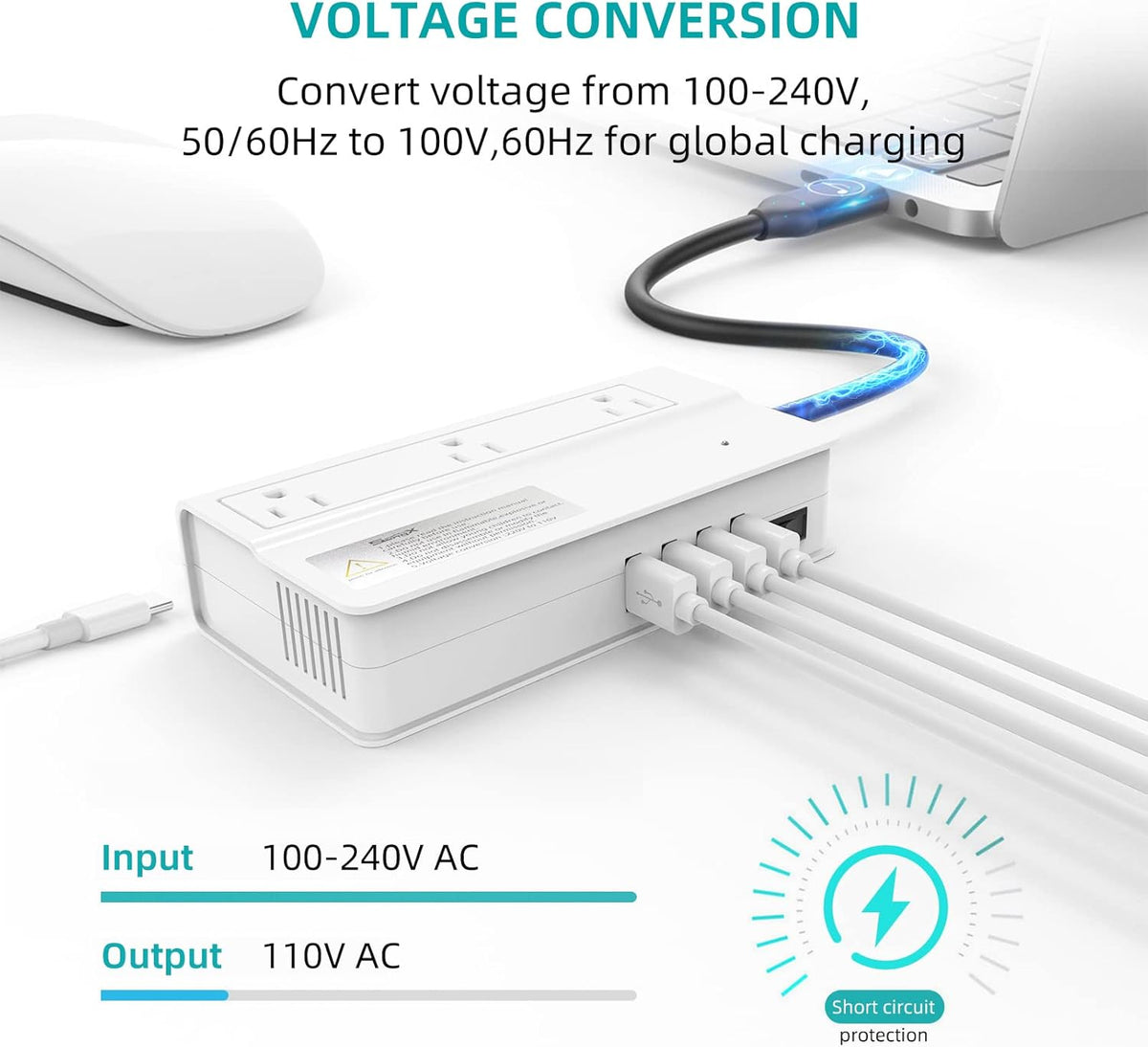 220v to 110v Voltage Converter Travel Adapter with 4-Port USB Charging, Pack of 2 X522