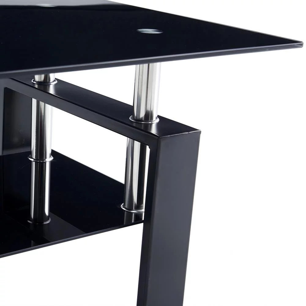 Rectangle Glass Coffee Table with Lower Shelf Metal Legs V6940