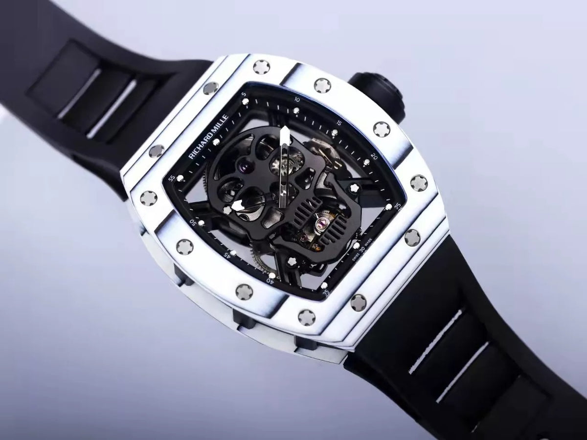 Black Dial White Bezel Black Rubber Strap Tourbillon W903414