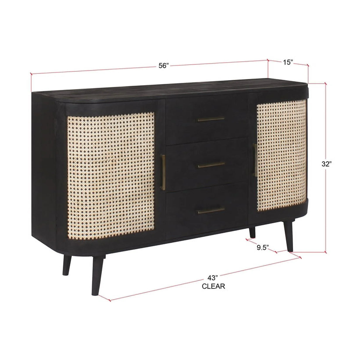 Black Natural 3-Drawer Wood Sideboard B699574