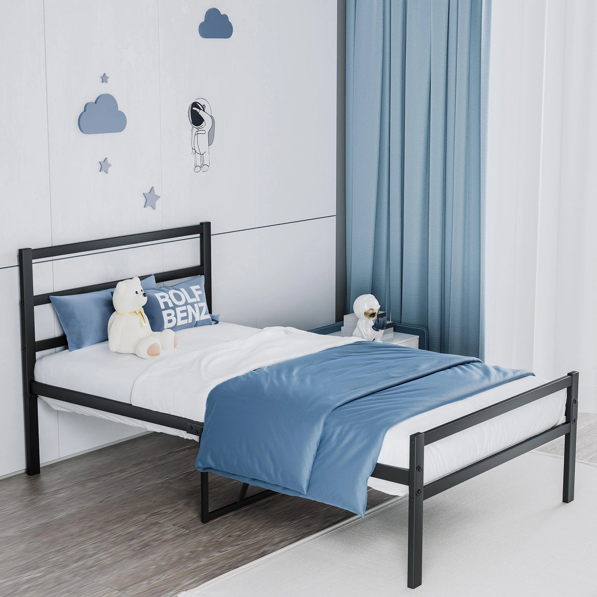 Black Metal Platform Bed with Headboard and Footboard L25641