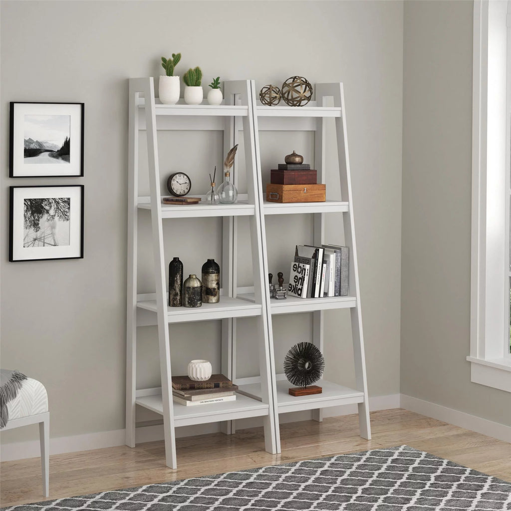 White 4 Shelf Ladder Bookcase H8276