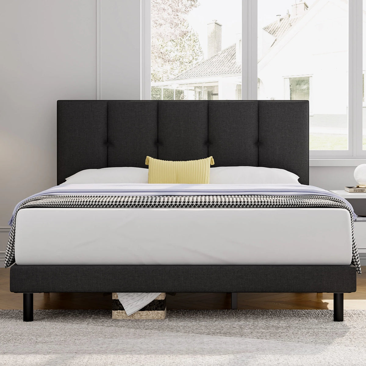 Queen Size Fabric Upholstered Platform Bed Frame X4796