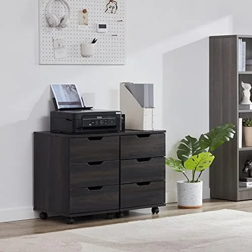 3 Drawer Black Wood Mobile File Cabinet I688