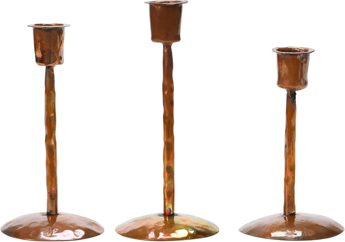 Burnt Copper Metal Candle Holder, Set of 3 Sizes B281007