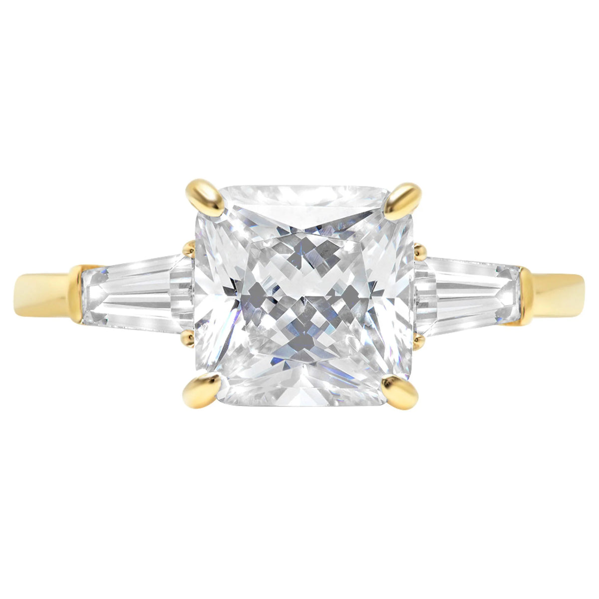 Asscher Cut Clear Simulated Diamond 18k Yellow Gold Three-Stone Ring C884307