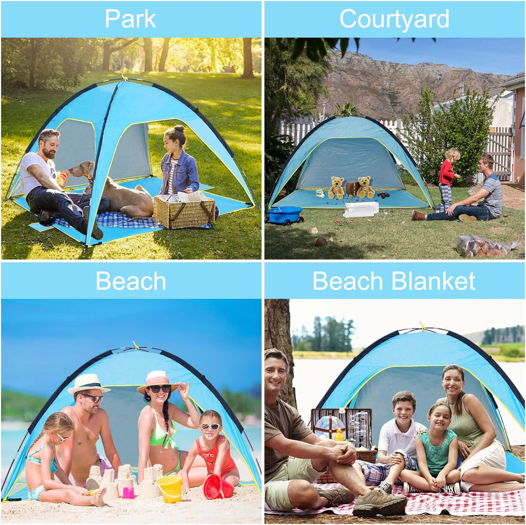 Beach Tent Canopy Sun Shelter UPF 50+ UV Protection, Portable Beach Shade Fit 3-4 Person, Lightweight, Breathable, Collapsible R637