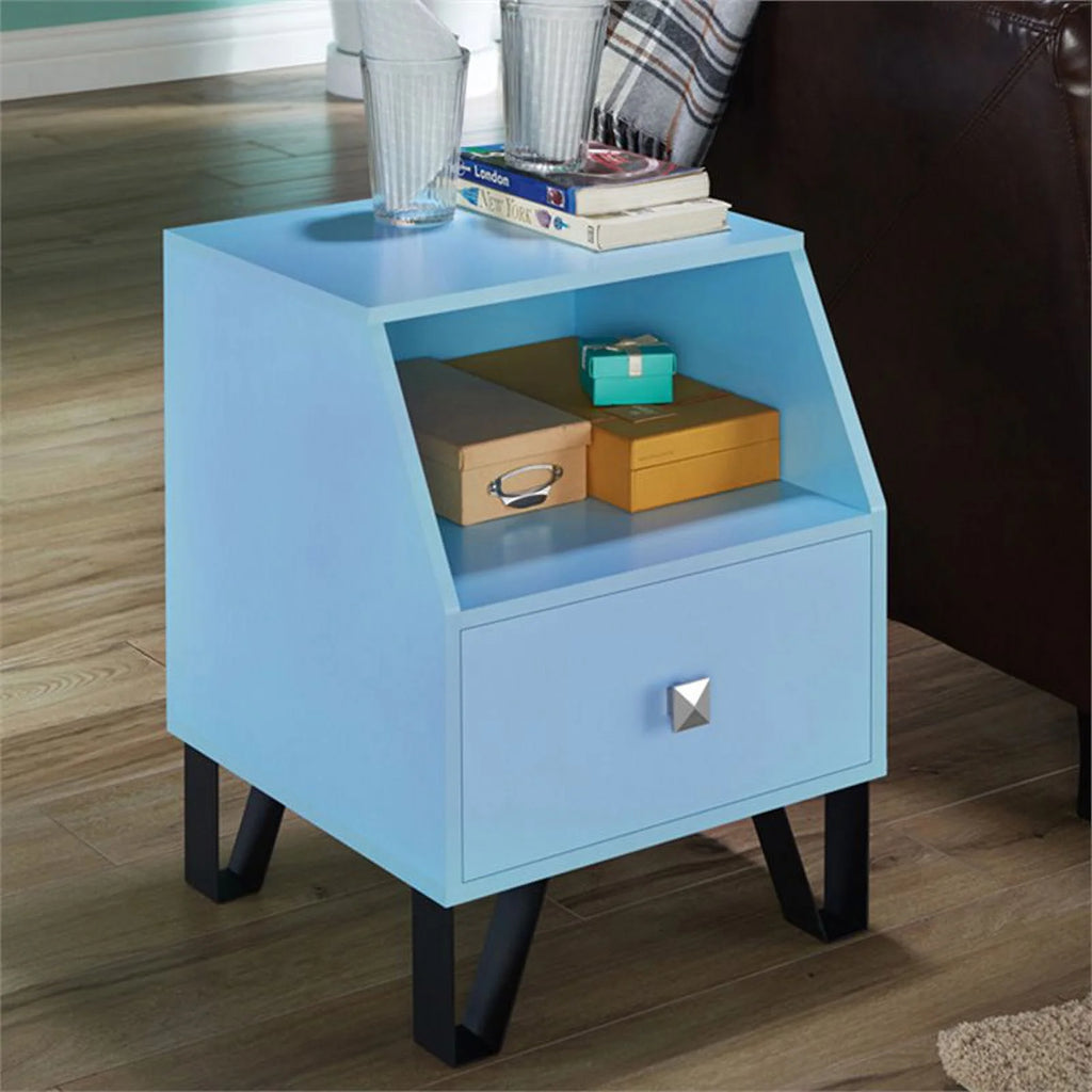 Light Blue Wood Storage End Table D353