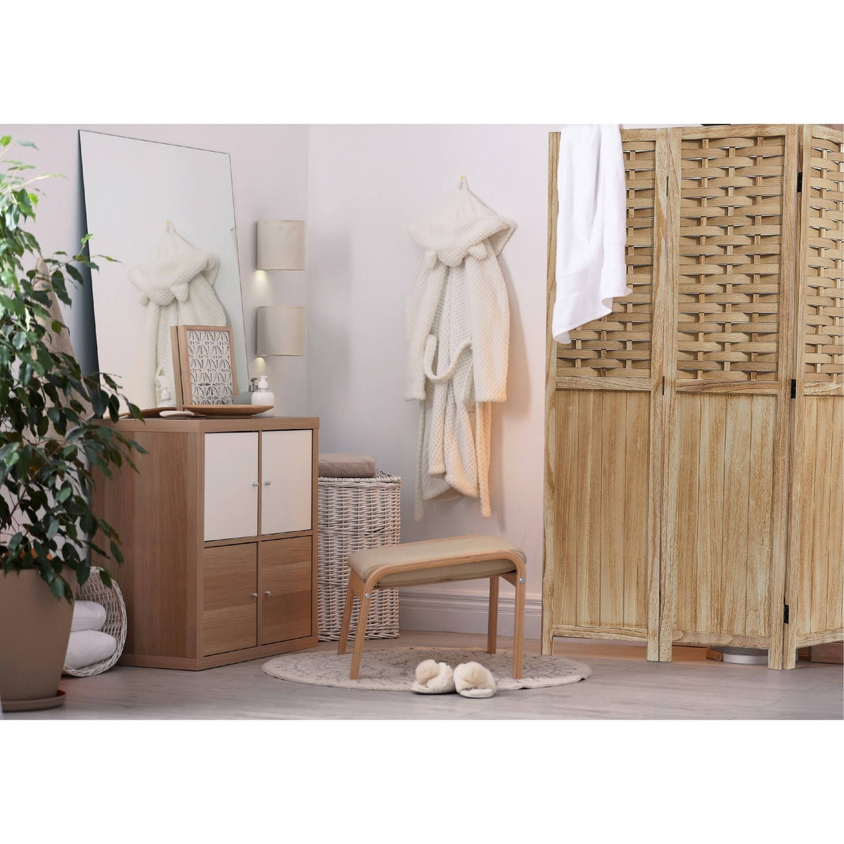 3 Panel Paulownia Wood Folding Room Divider V87883
