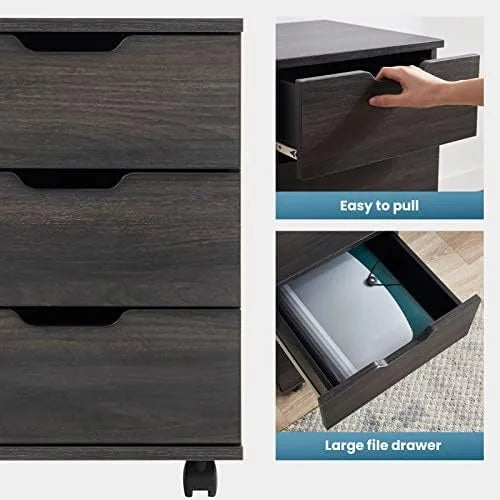 3 Drawer Black Wood Mobile File Cabinet I688