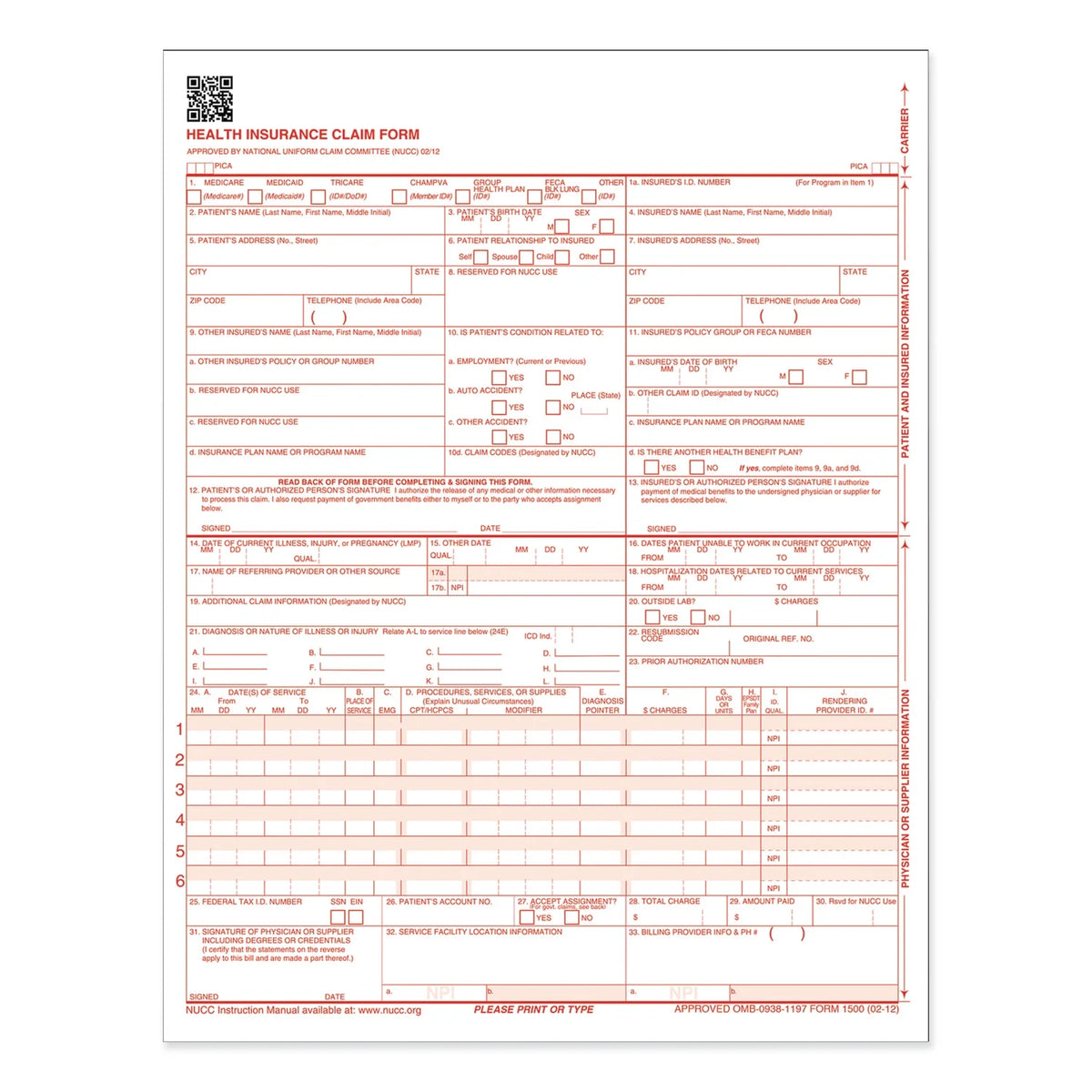 CMS-1500 Laser Printer Forms, 500 / Pack, White U41607