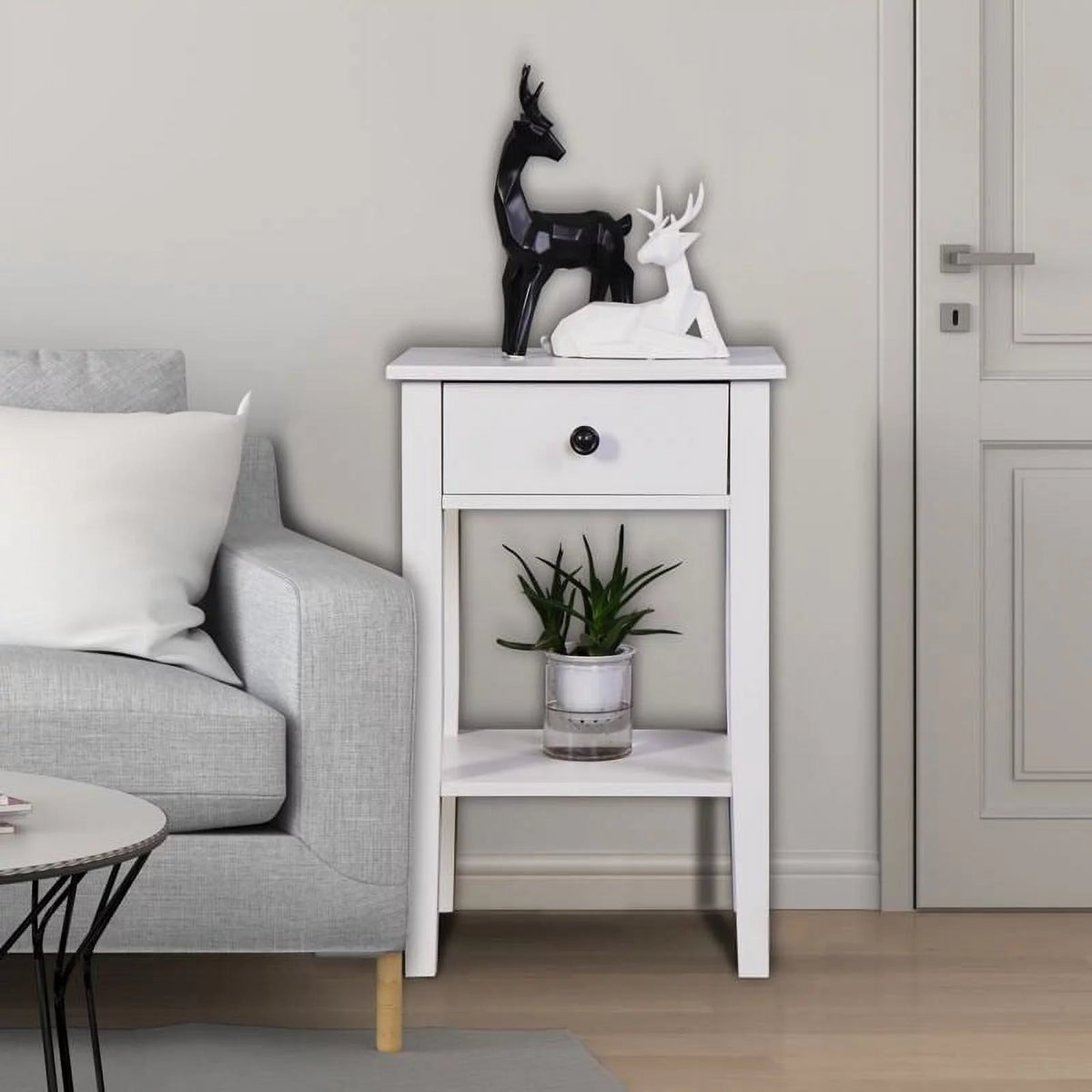 White Floor-standing Storage Table with Drawer O60791