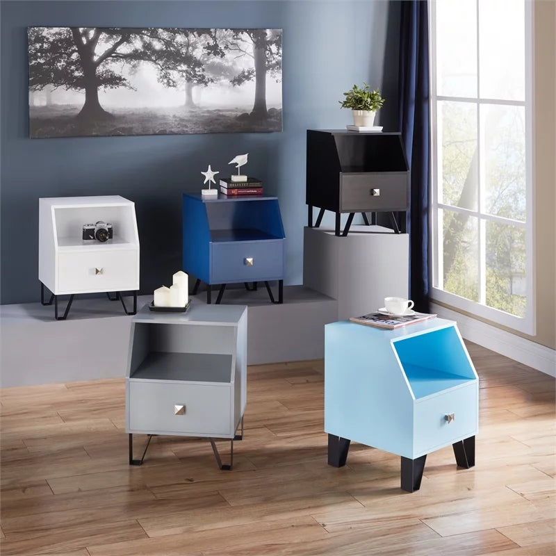 Light Blue Wood Storage End Table D353
