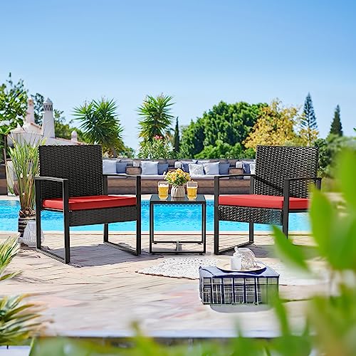 3 Pieces Outdoor Wicker Patio Set with Coffee Table Q248