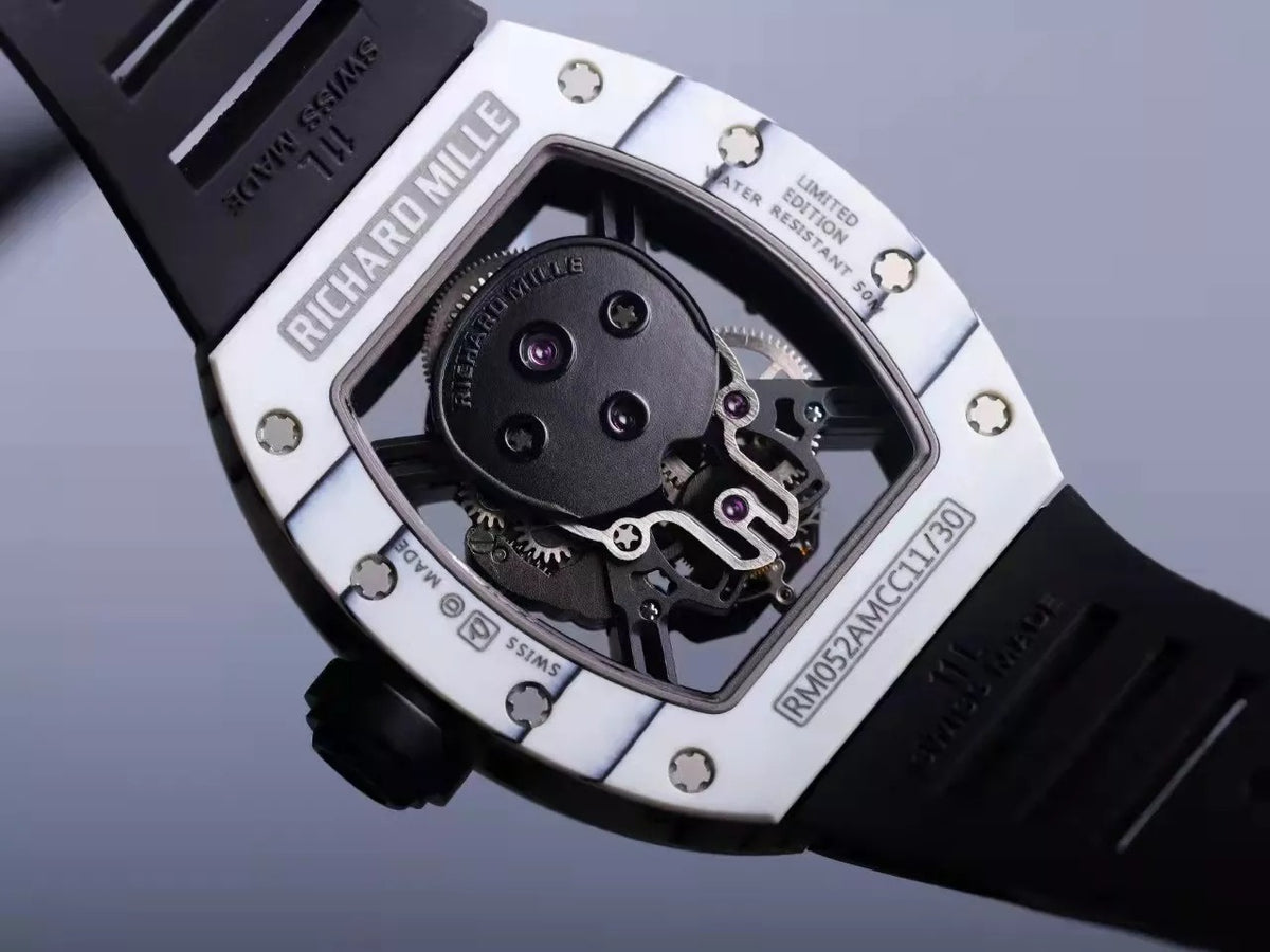 Black Dial White Bezel Black Rubber Strap Tourbillon W903414